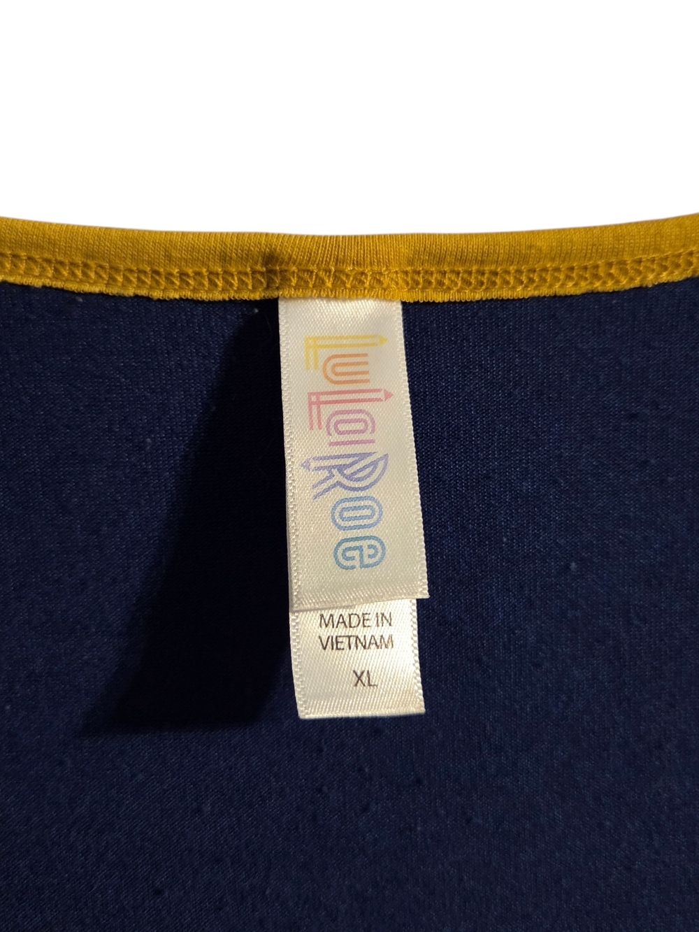 LuLaRoe Blue Tee with Yellow Trim - Picture 3 of 5